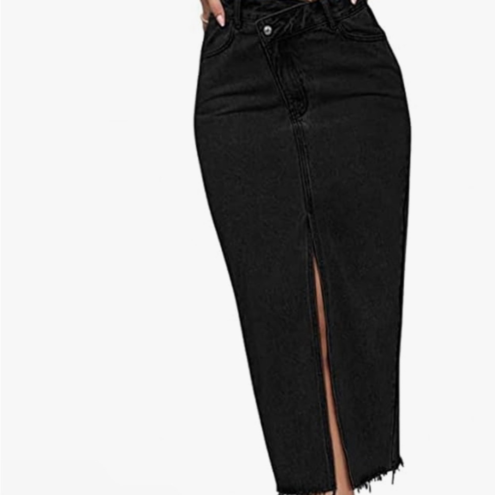 Denim high waisted midi skirt